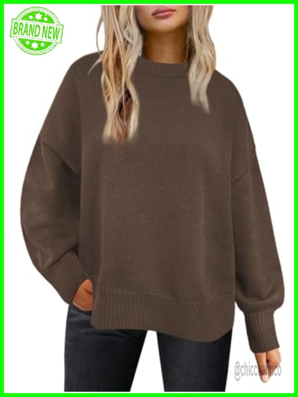 Oversized Crewneck Sweater Pullover Long Sleeve Tunic Top